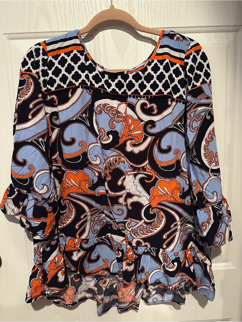 crown & ivy Blue, Orange & Black Printed Ruffle Dress